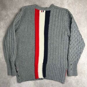 Thom Browne Cable Knit Sweater Academia Designer Size 2 Gray Cotton Split